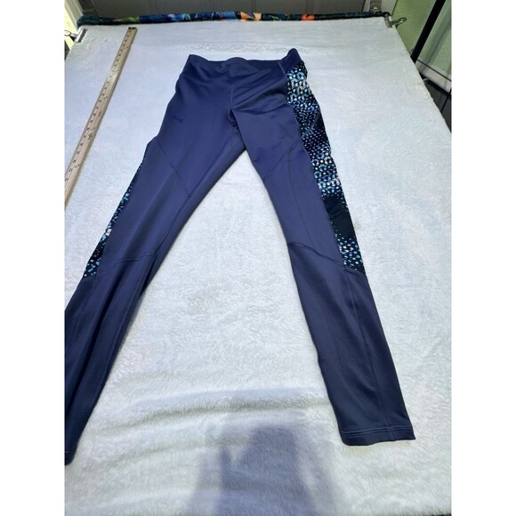 Under Armour Womens  Compression Full Length Leggings Pocket  Sz M Navy Blue Geo - Picture 3 of 9